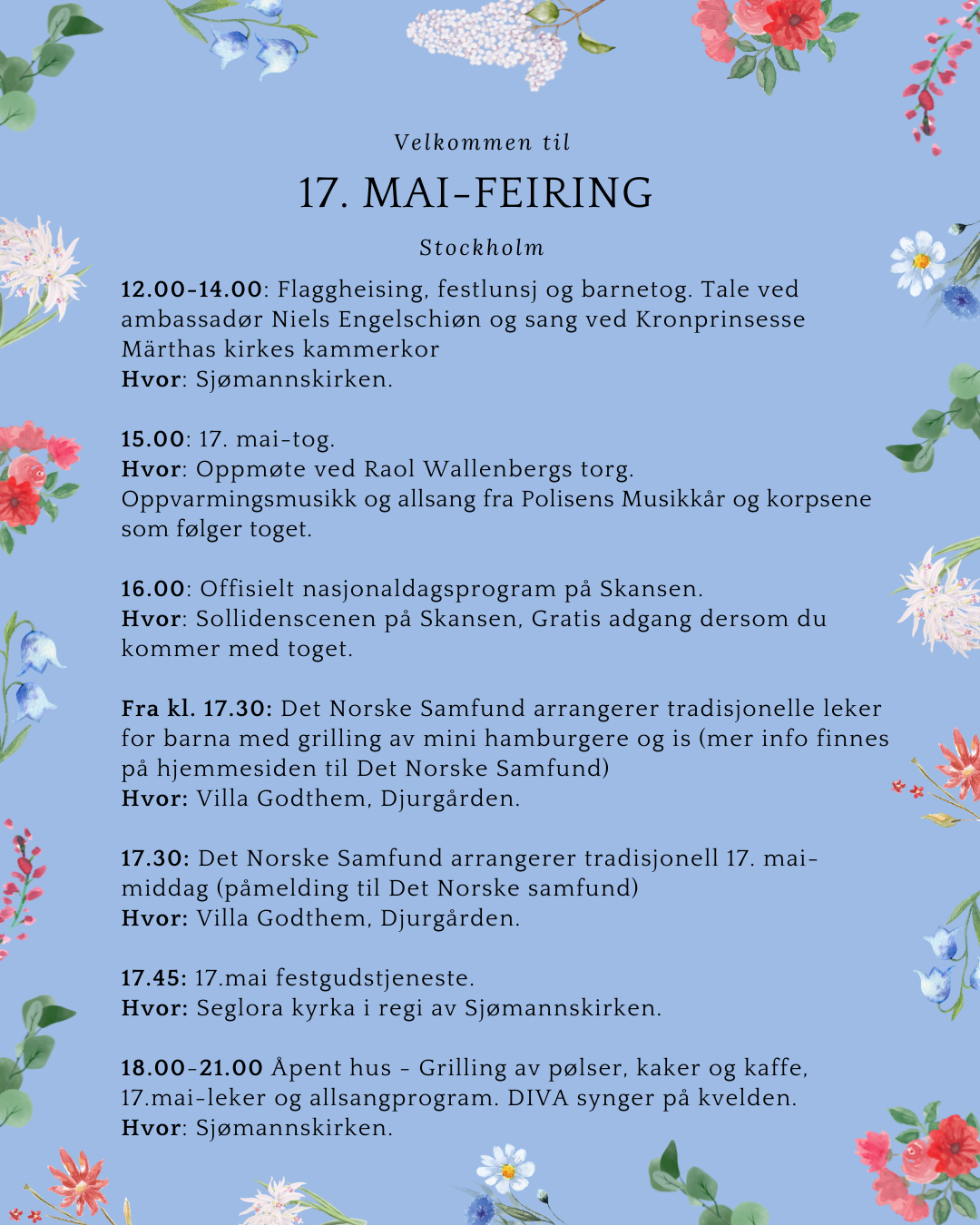 Program for 17. mai i Stockholm 2026